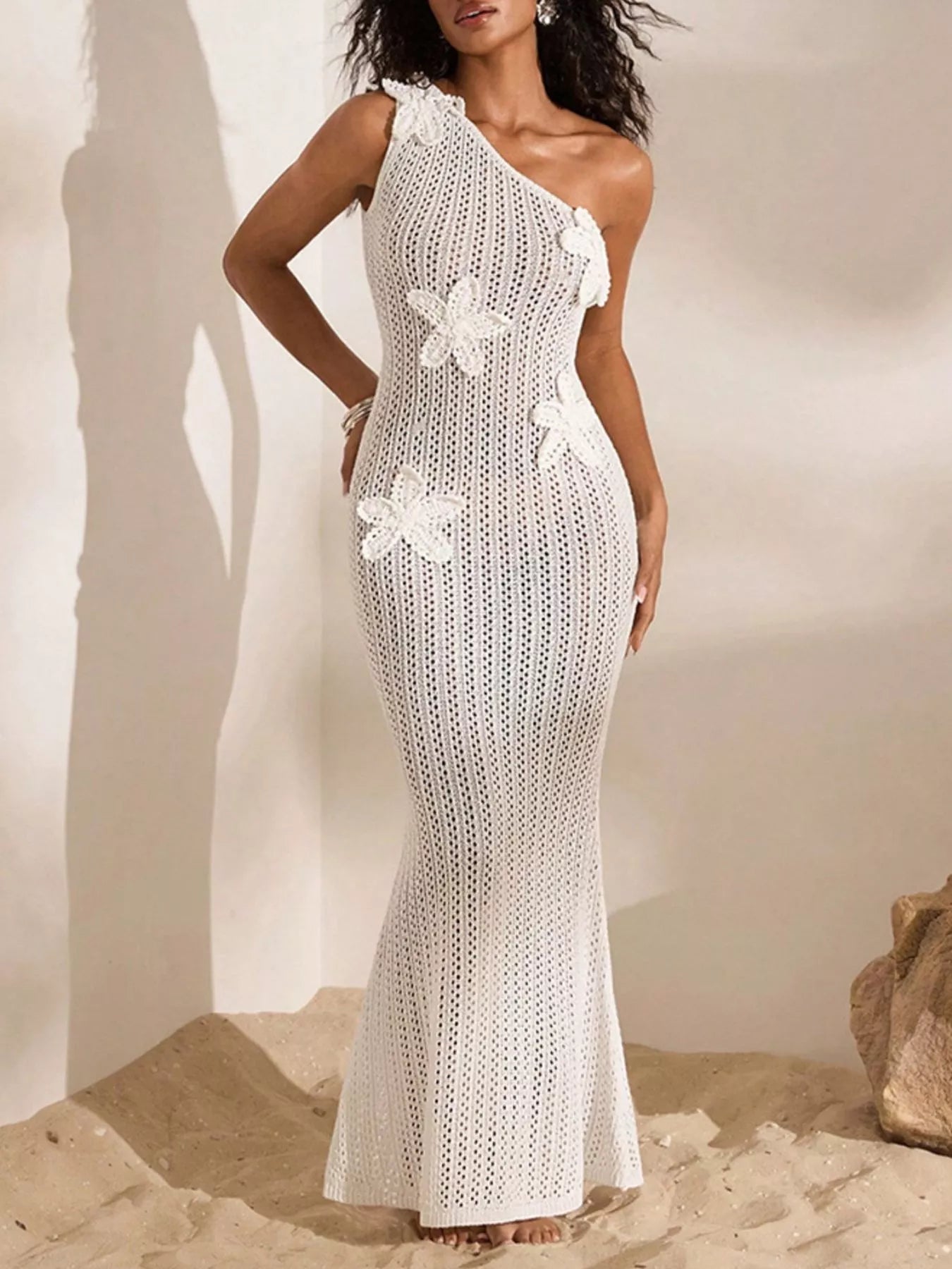 One-Shoulder Crochet Maxi Dress – The Pink Room