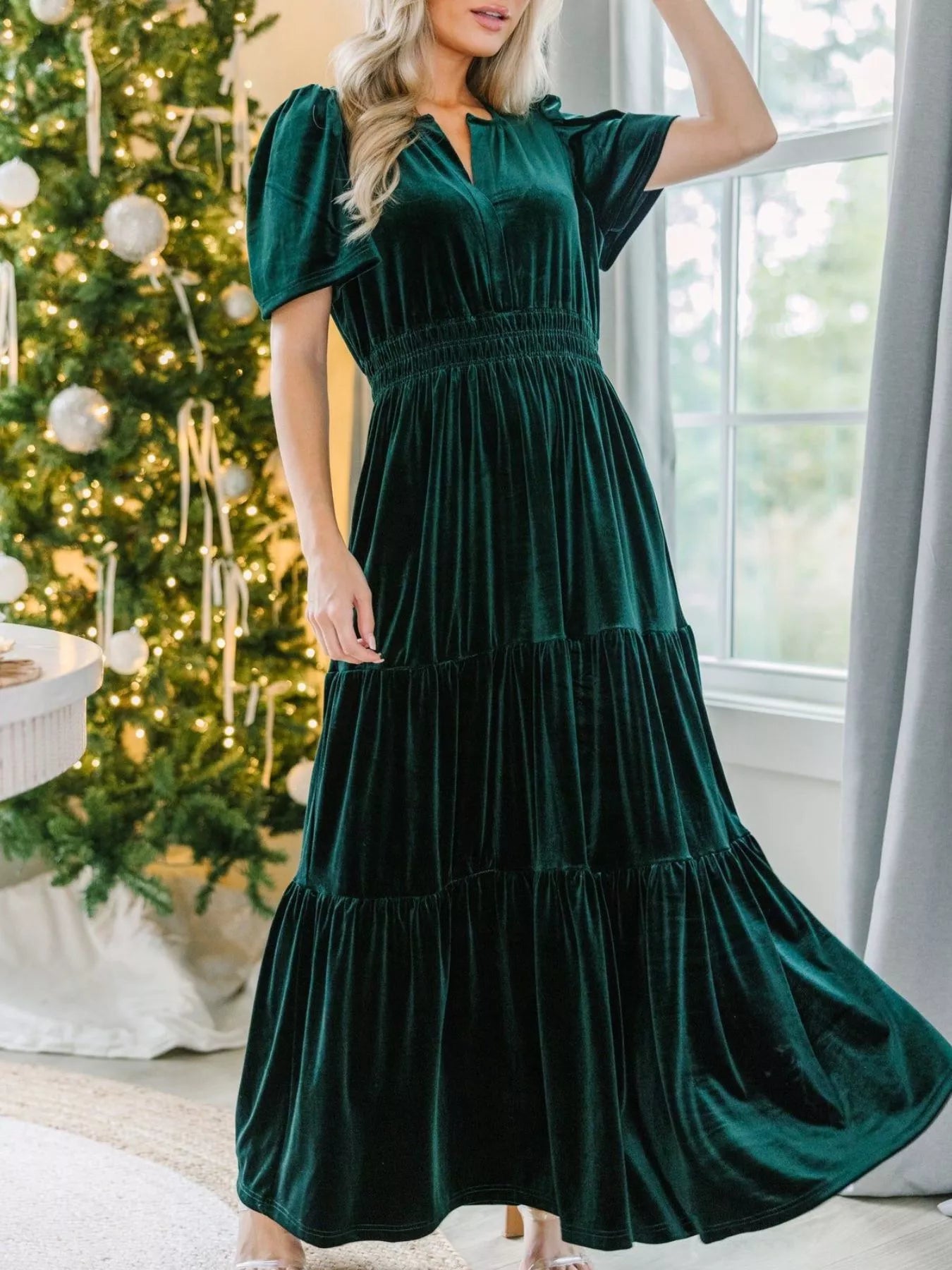 Velvet Tiered Short Sleeve Maxi Dress – The Pink Room