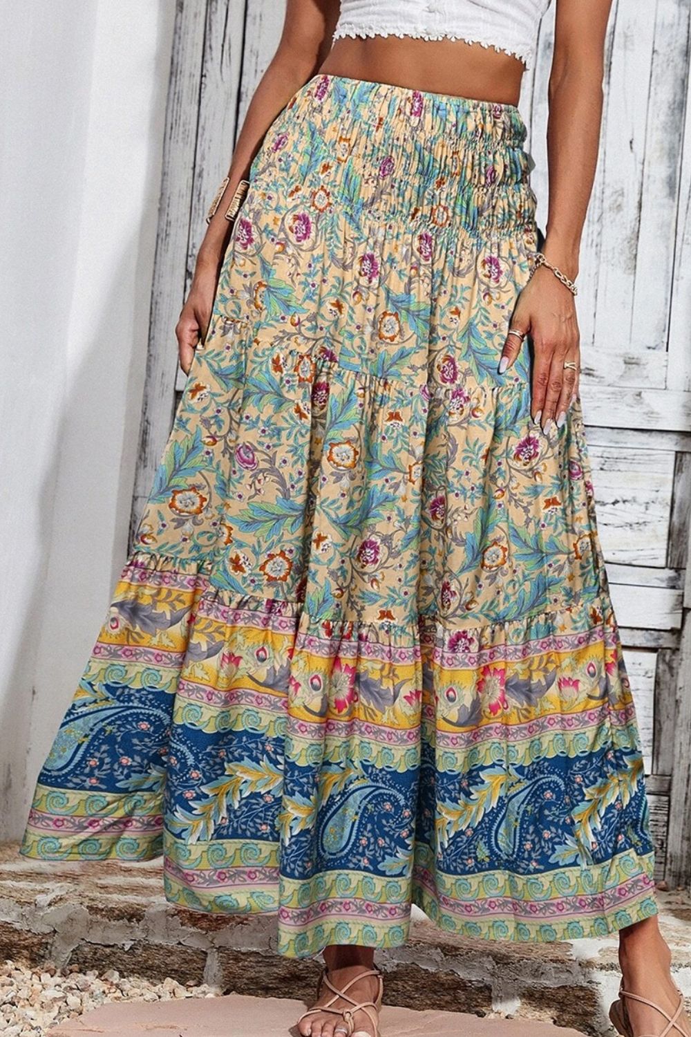 Boho Printed Elastic Waist Skirt