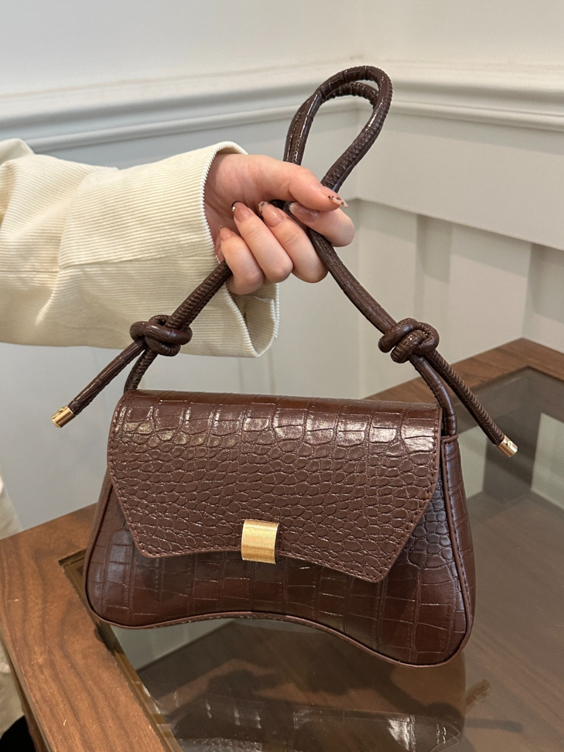 Kelly Leather Texture Crossbody Bag