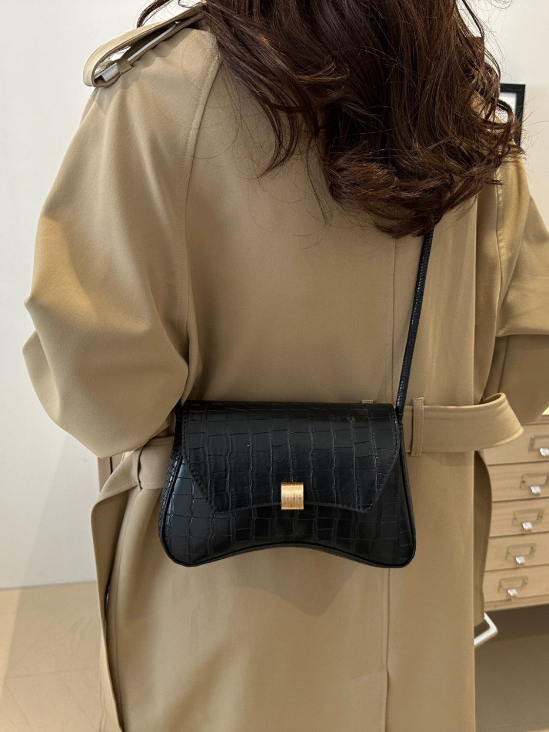 Kelly Leather Texture Crossbody Bag