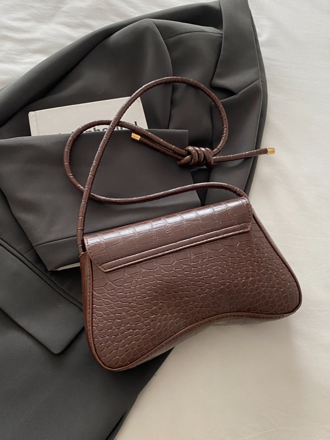 Kelly Leather Texture Crossbody Bag