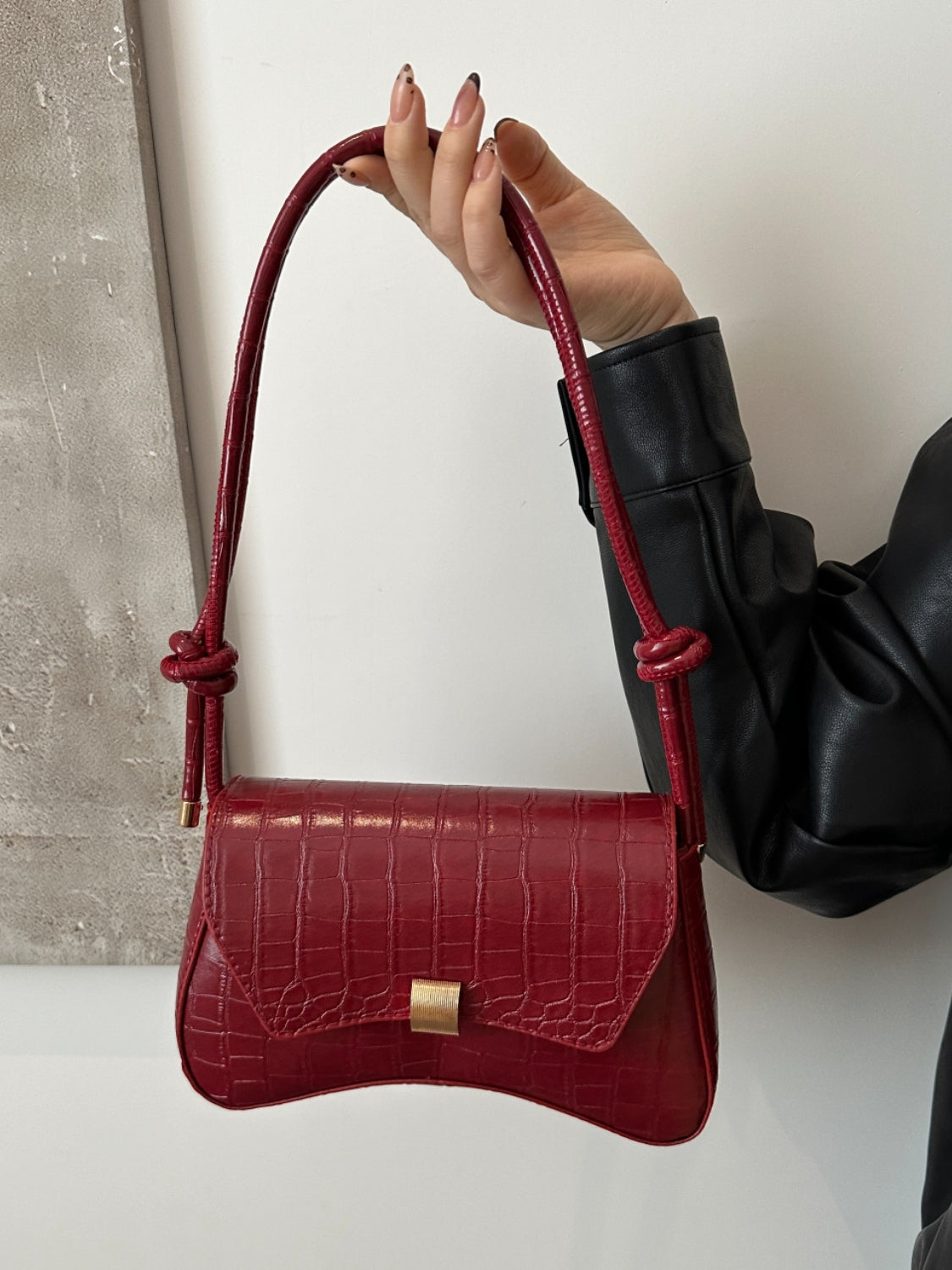 Kelly Leather Texture Crossbody Bag