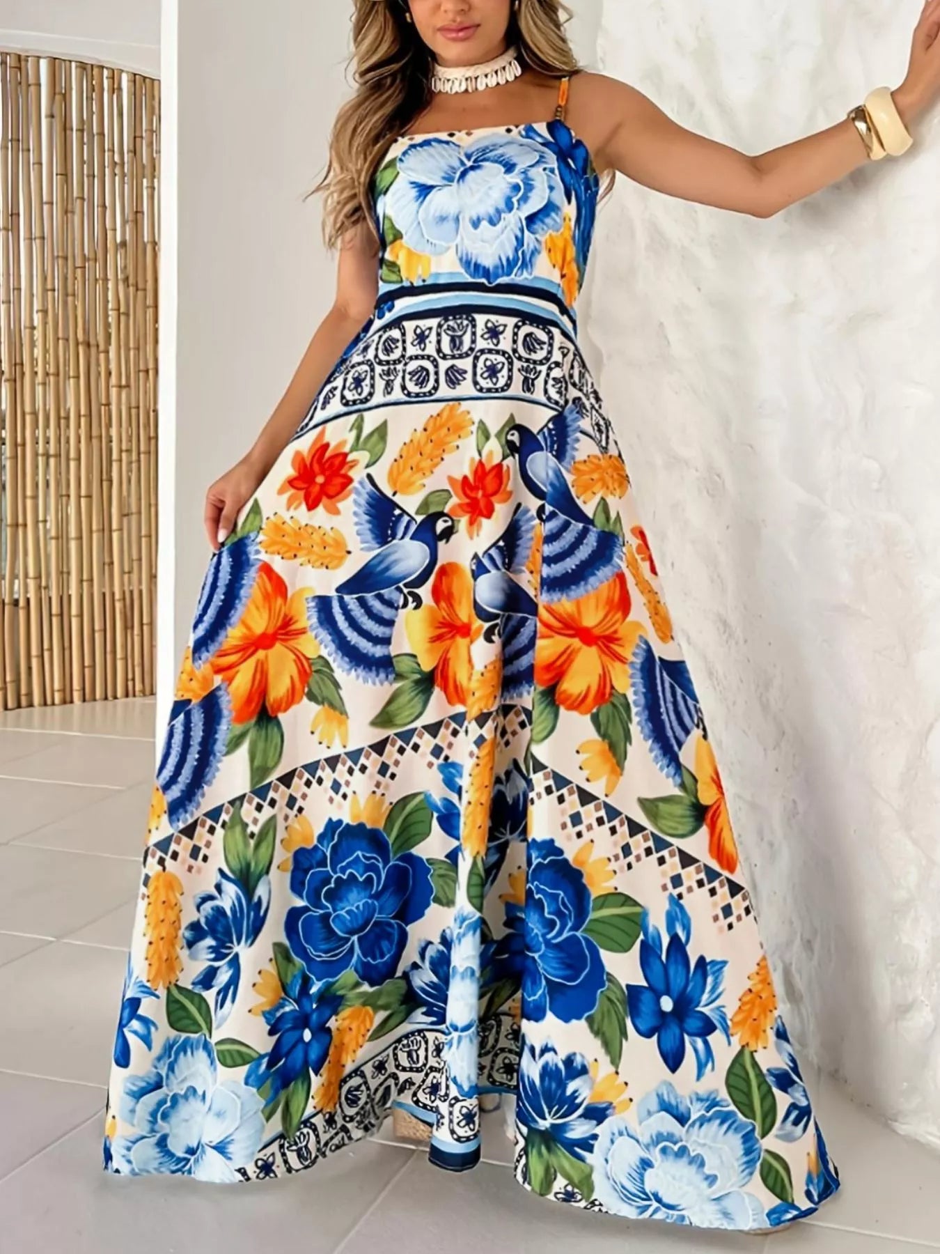 Plus Size Floral Print Spaghetti Strap Maxi Dress – The Pink Room