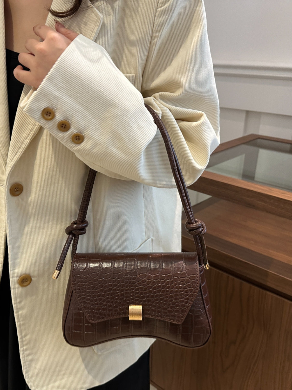 Kelly Leather Texture Crossbody Bag
