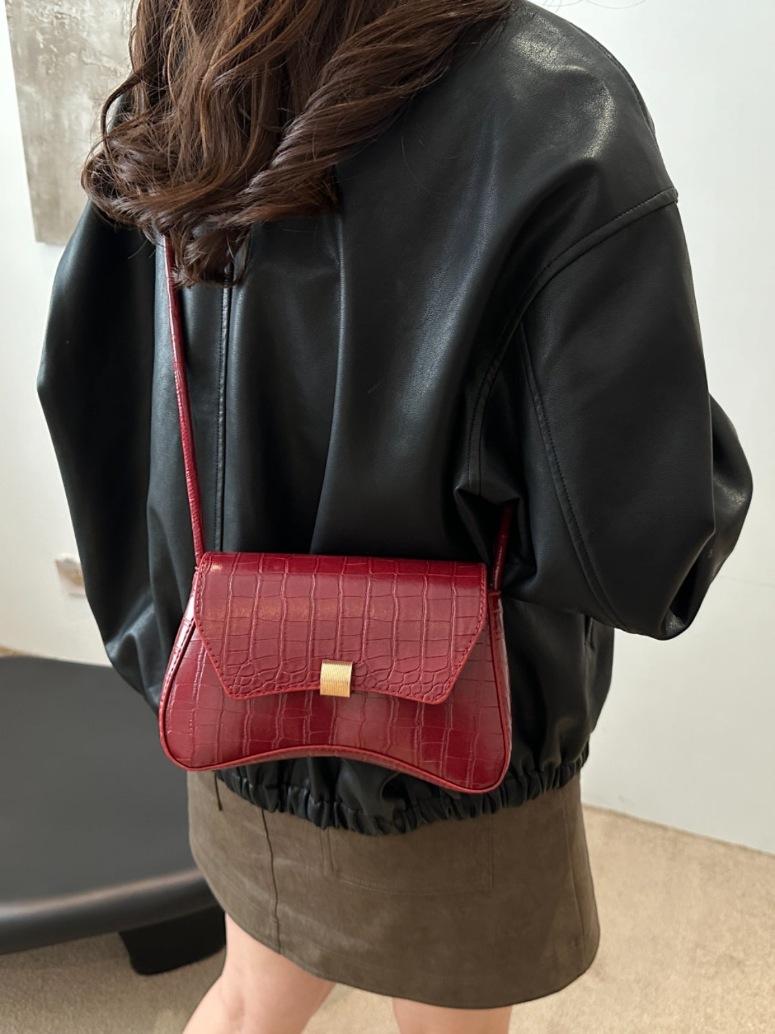 Kelly Leather Texture Crossbody Bag