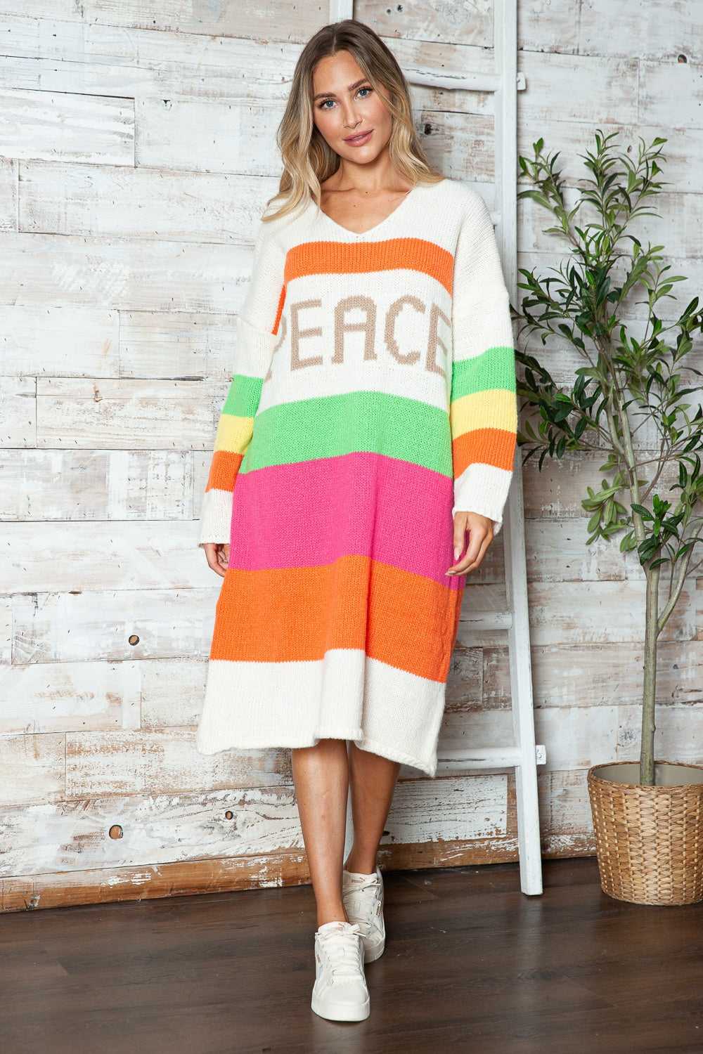 Color Block V-Neck Long Sleeve Sweater Dress – The Pink Room Color Block V-Neck Long Sleeve Sweater Dress – The Pink Room