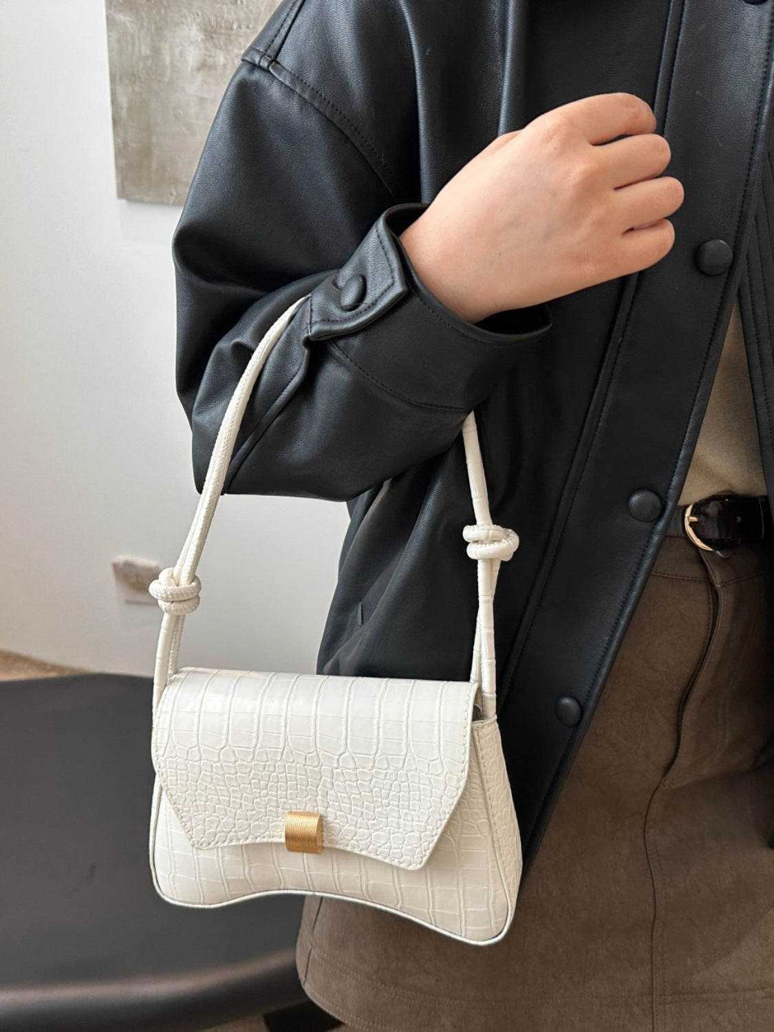 Kelly Leather Texture Crossbody Bag