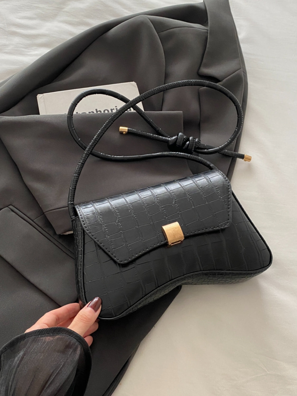 Kelly Leather Texture Crossbody Bag