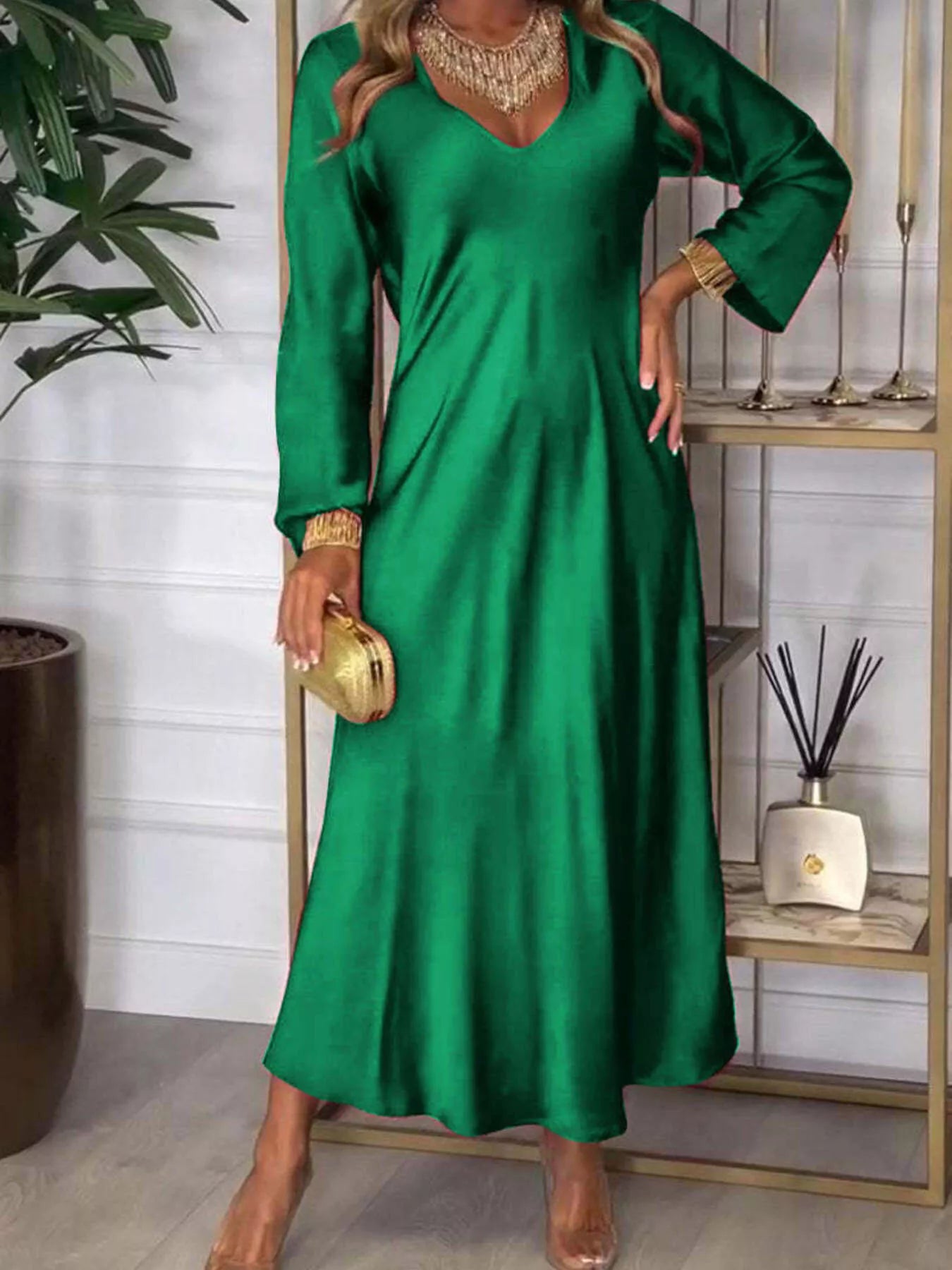 Full Size V-Neck Long Sleeve Midi Dress (Plus Size Available) The Pink Room Full Size V-Neck Long Sleeve Midi Dress (Plus Size Available) The Pink Room