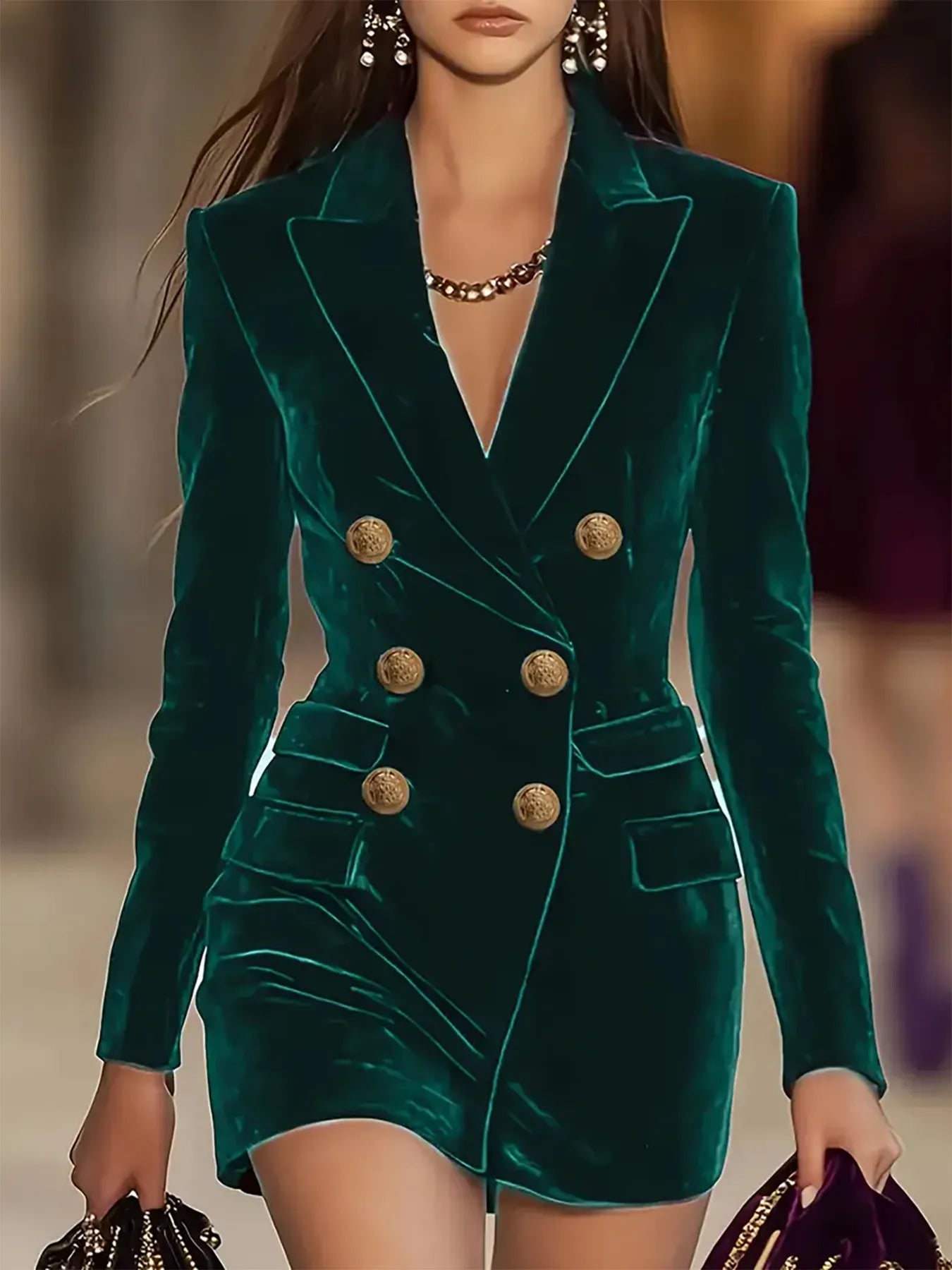 chinese dress ladies Velvet Double-Breasted Blazer Dress – The Pink Room