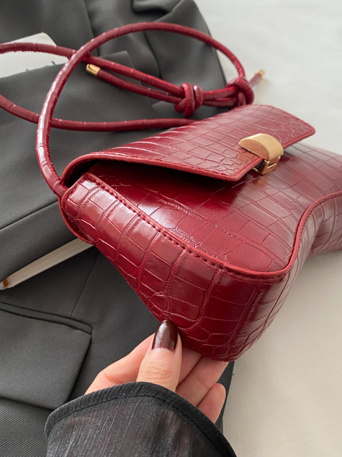 Kelly Leather Texture Crossbody Bag
