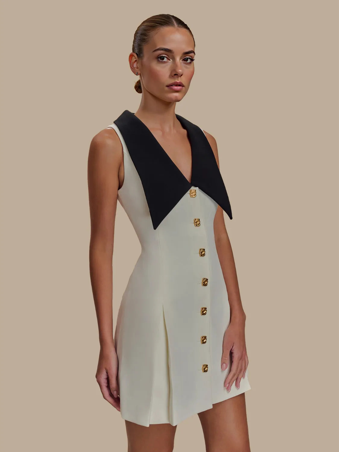 button front sleeveless mini dress Cute Khaki Button-Front Mini Dress | Trendy Women's Dress
