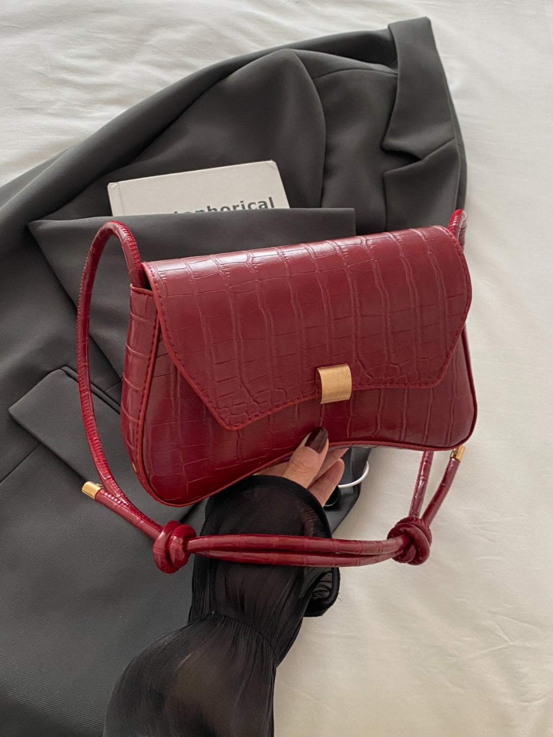Kelly Leather Texture Crossbody Bag