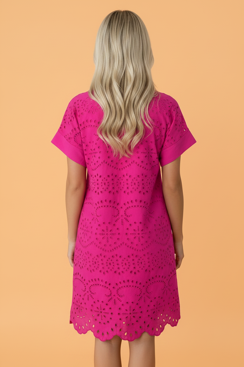 Eyelet Embroidered Crew Neck T-Shirt Mini Dress