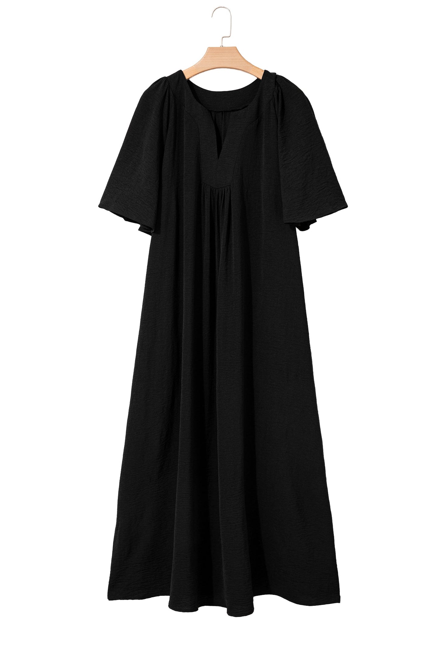 Plus Size Solid Notched Neck Short Sleeve Dress
