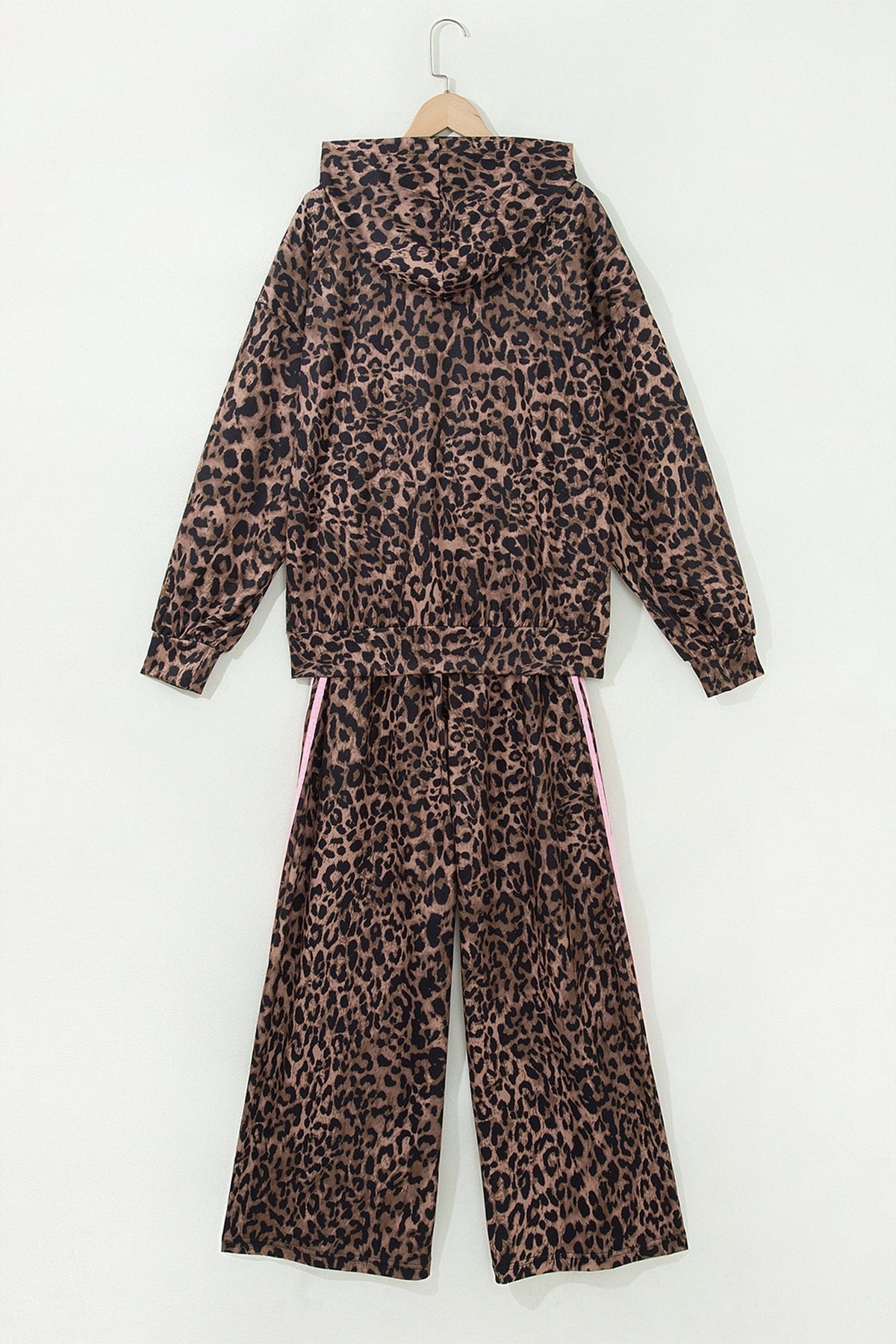 Leopard Contrast Stripe Hoodie & Drawstring Pants Set