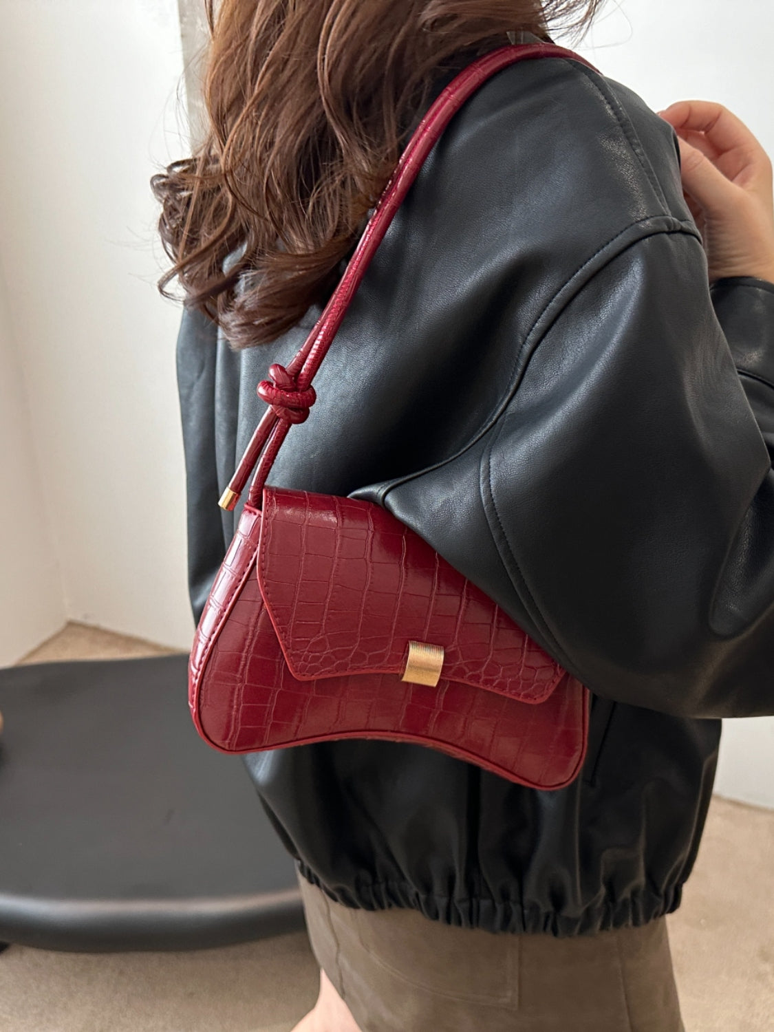 Kelly Leather Texture Crossbody Bag
