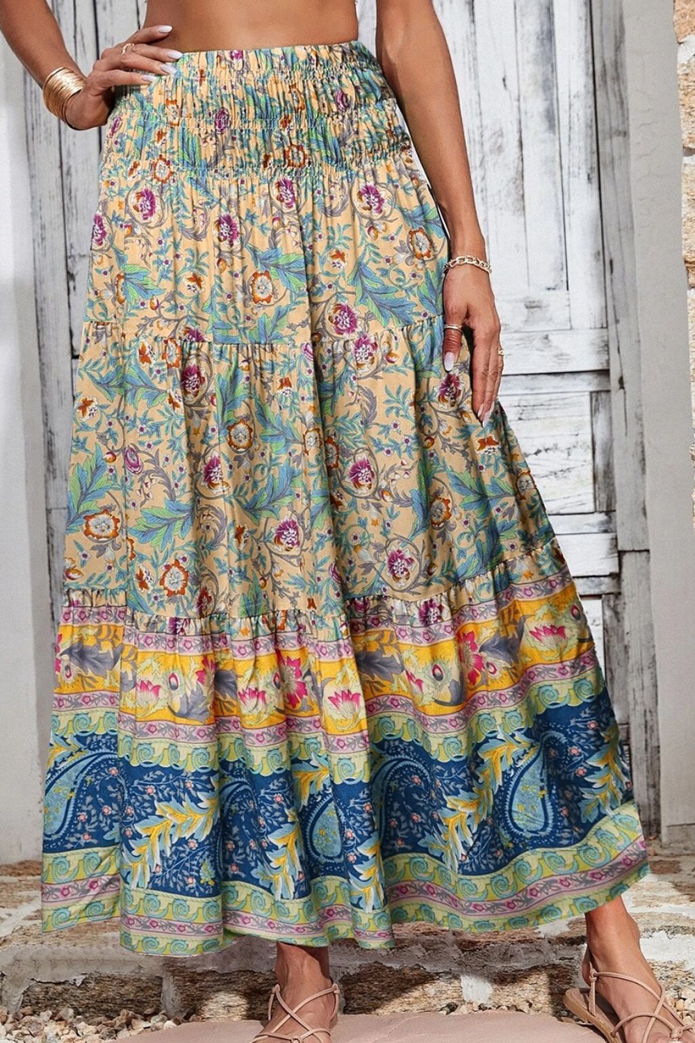 Boho Printed Elastic Waist Skirt