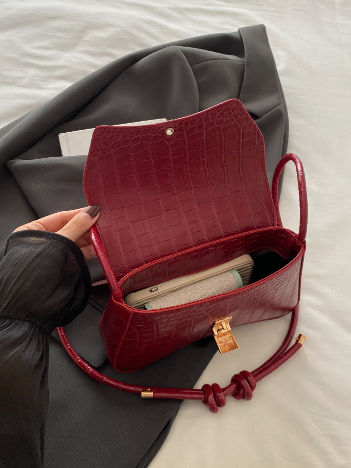 Kelly Leather Texture Crossbody Bag