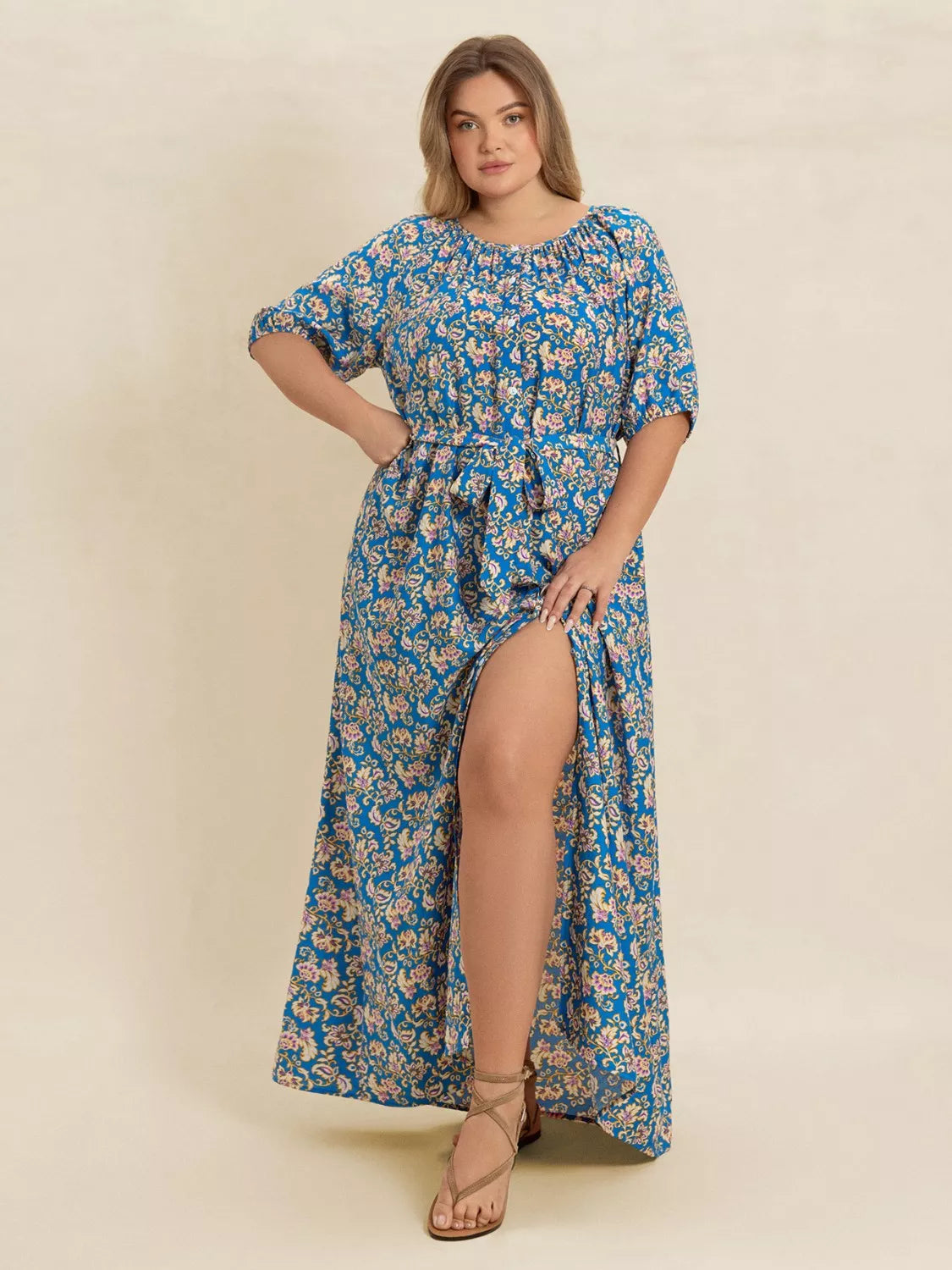 plus size side slit maxi dress Womens Plus Size Striped Rib Knit Side Slit Cami Maxi Dress, Tan, Size 1X