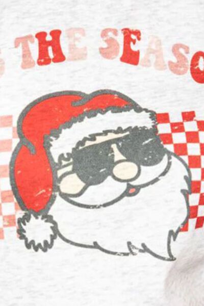 ITS THE SEASON Round Neck Top and Plaid Pants Pajamas Set