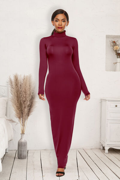 Mock Neck Long Sleeve Maxi Slim Dress The Pink Room Mock Neck Long Sleeve Maxi Slim Dress The Pink Room