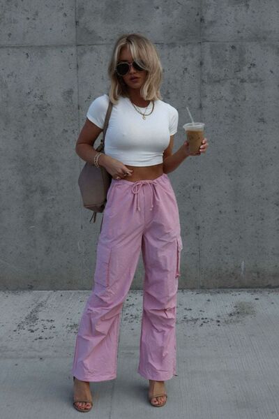 Jessie Drawstring Straight Pants with Pockets