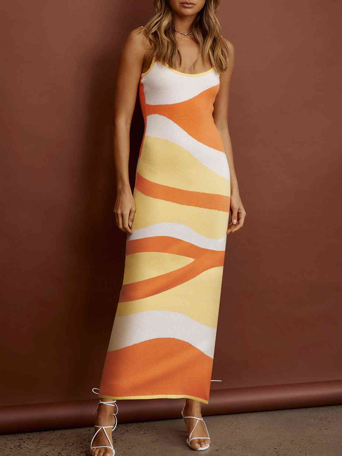 Retro Spaghetti Strap Maxi Sweater Dress