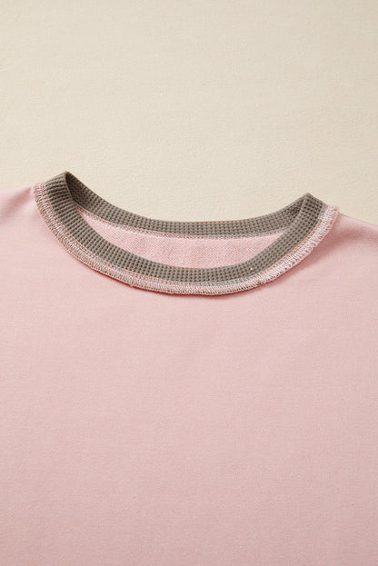 Colorblock Waffle Knit Patchwork Reverse Seam Oversize Sweatshirt