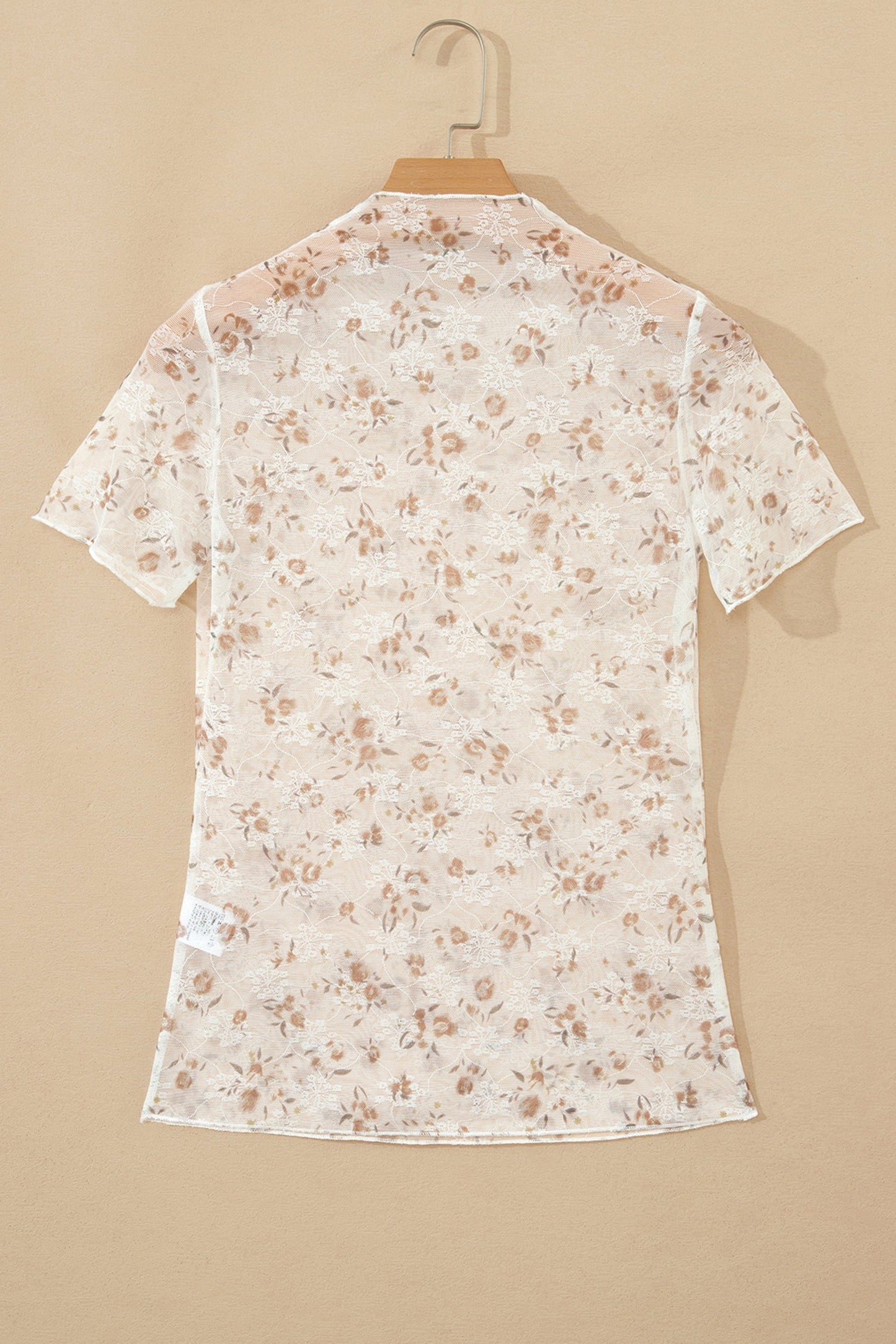 Floral Mesh Mock Neck Short Sleeve Top