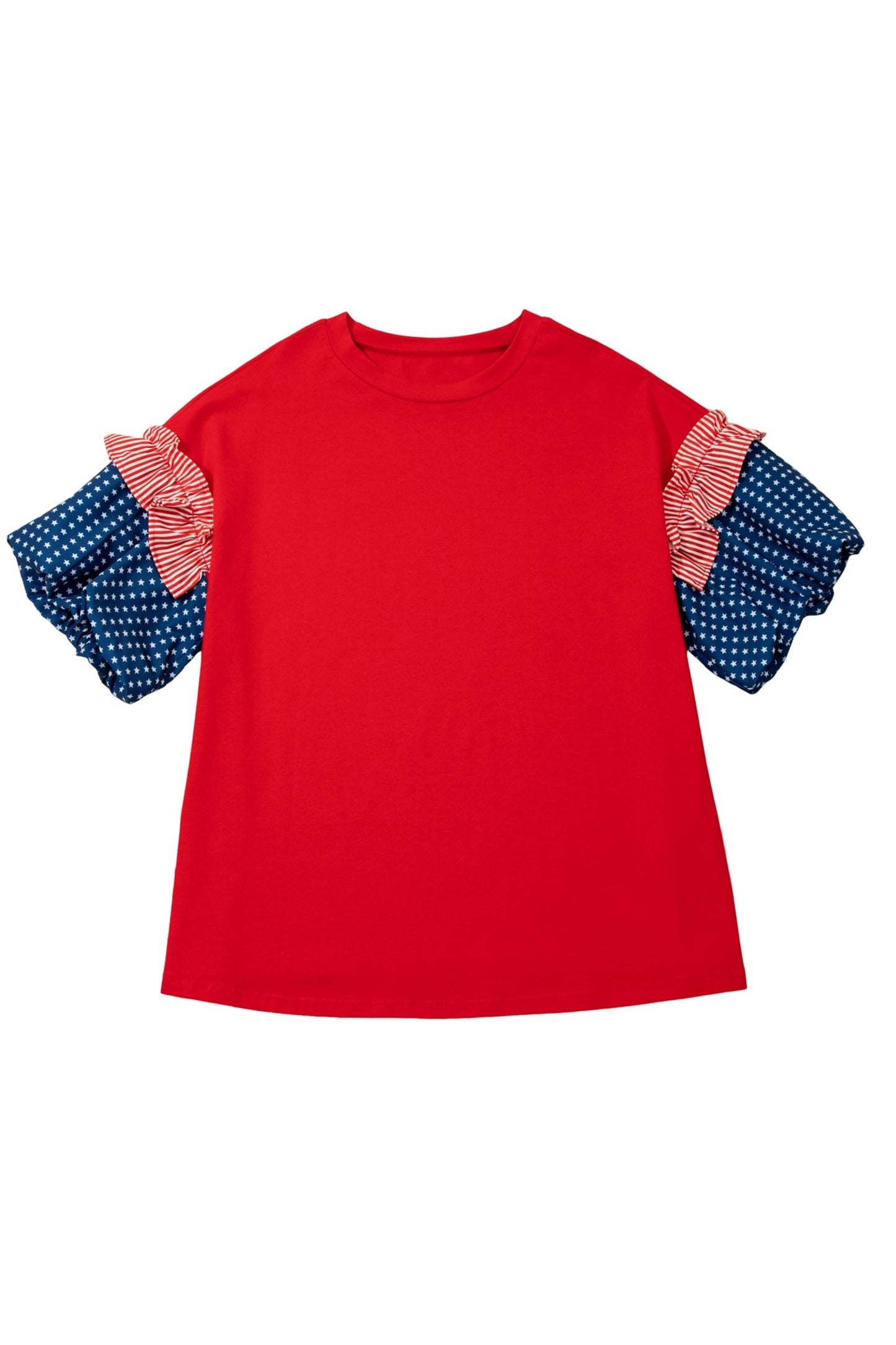 Plus Size Stars & Stripe Patchwork Puff Sleeve Top