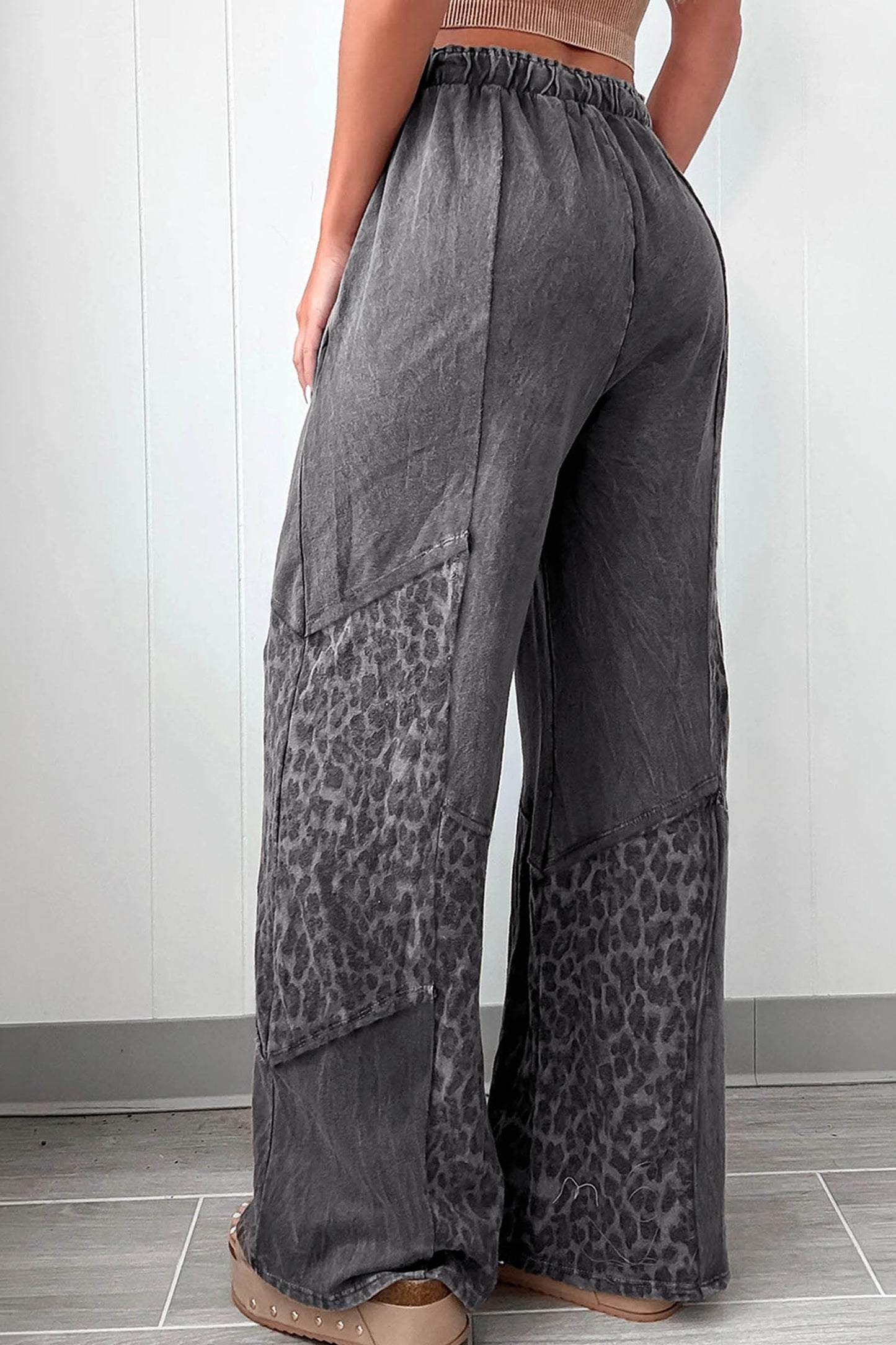 Leopard Patchwork Mineral Wash High Waist Pants