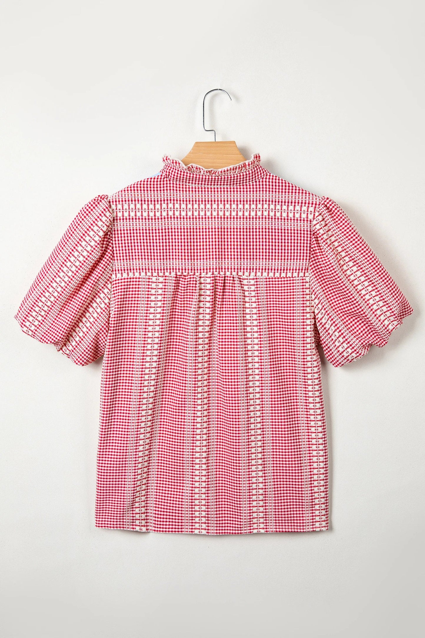 Western Pony Embroidered Gingham Puff Sleeve Blouse