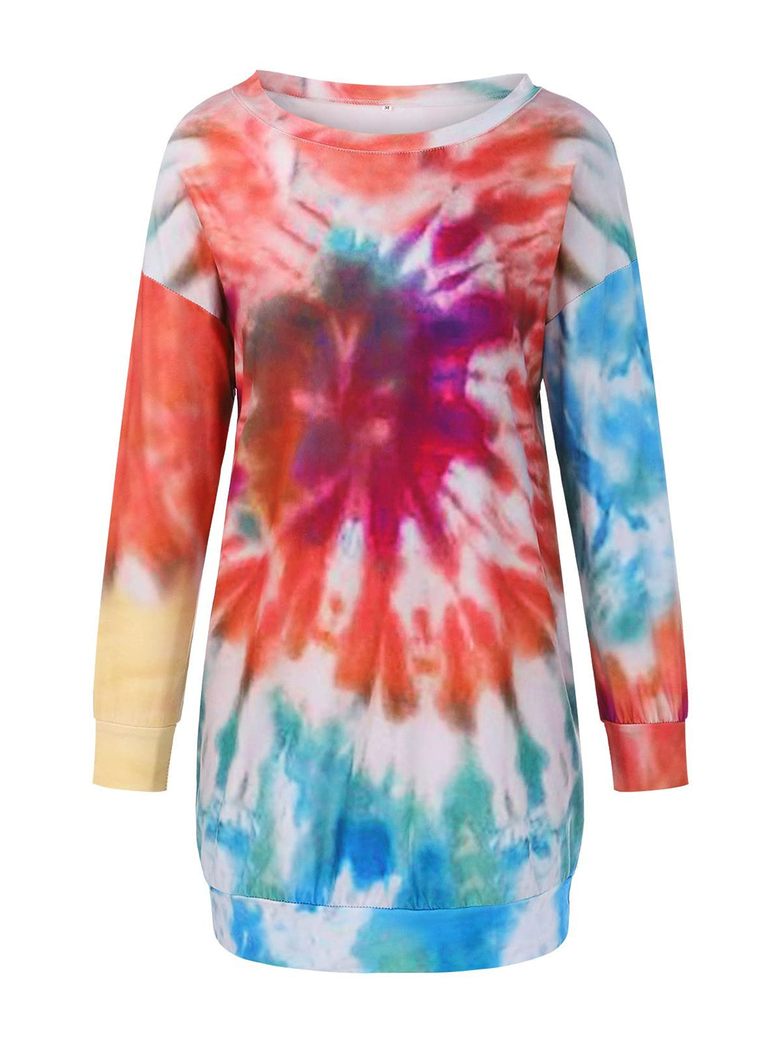 Tie-Dye Round Neck Long Sleeve Dress