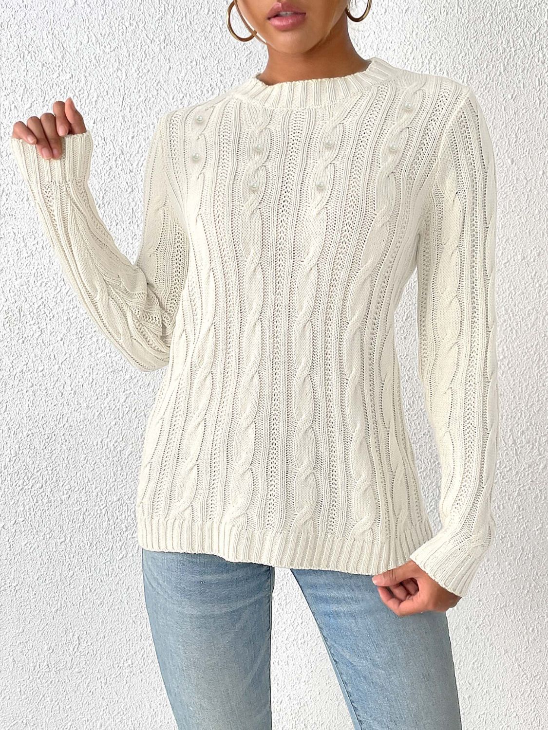 Cable-Knit Pearl Detail Sweater