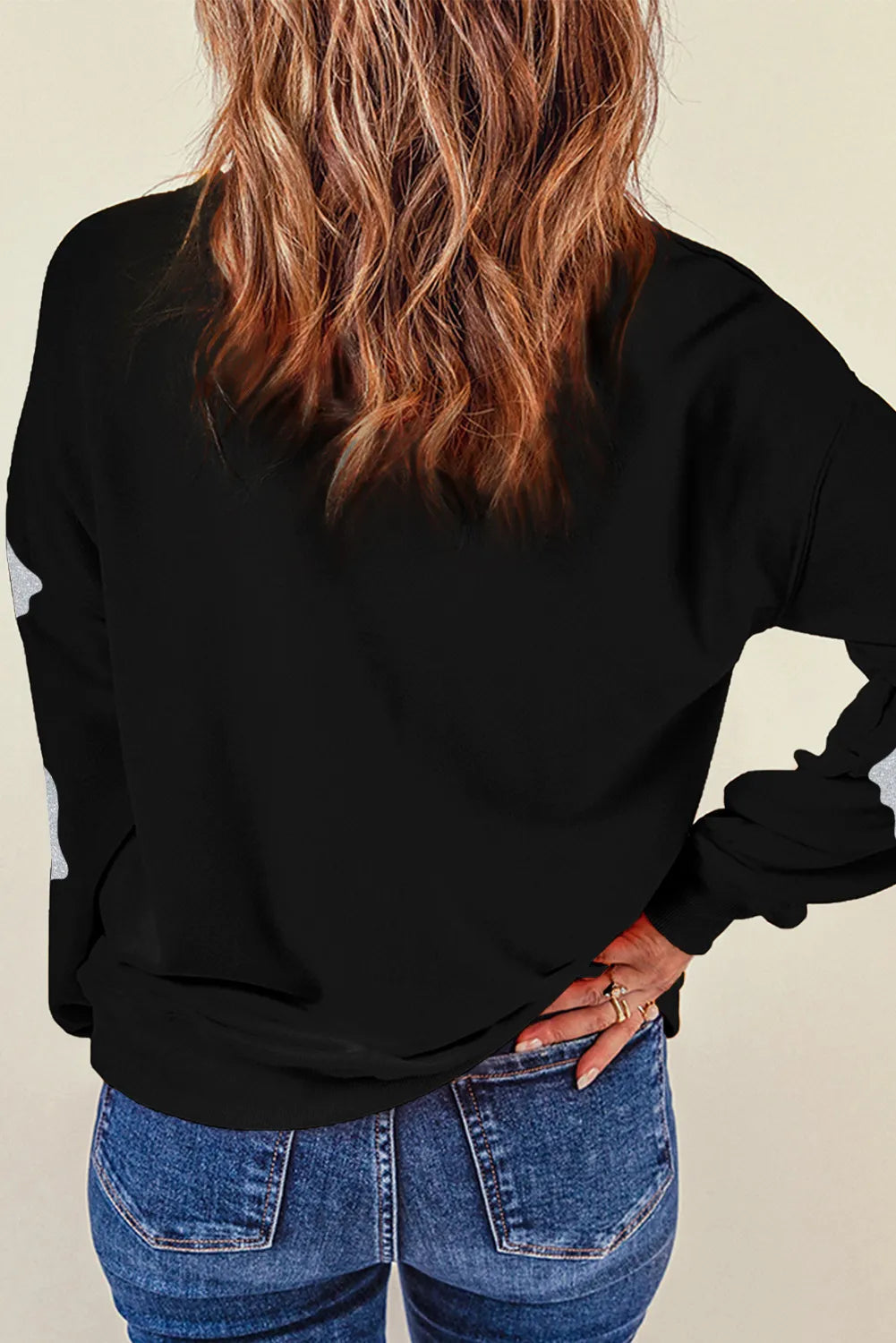 Glitter Round Neck Long Sleeve Sweatshirt