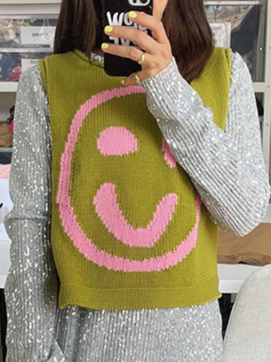 Smiley Round Neck Sweater Vest