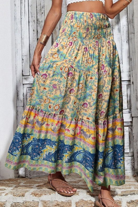 Boho Printed Elastic Waist Skirt