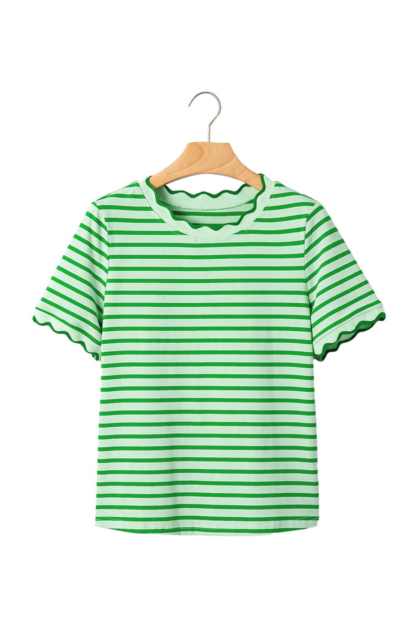 Stripe Scallop Trim Round Neck T-Shirt