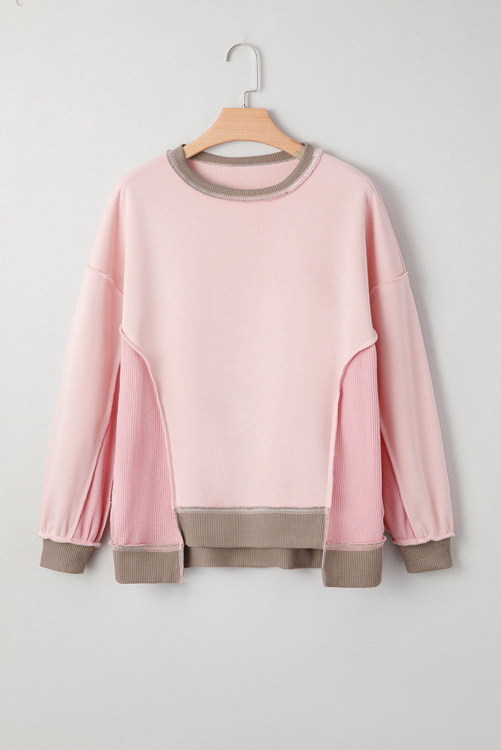 Colorblock Waffle Knit Patchwork Reverse Seam Oversize Sweatshirt