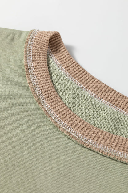 Colorblock Waffle Knit Patchwork Reverse Seam Oversize Sweatshirt