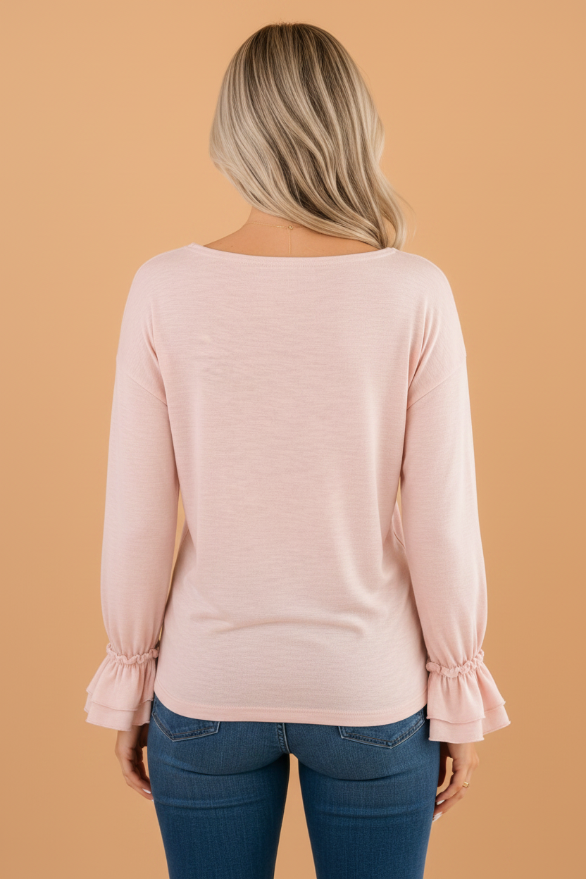 Ruffle Cuff Long Sleeve Elegant Top