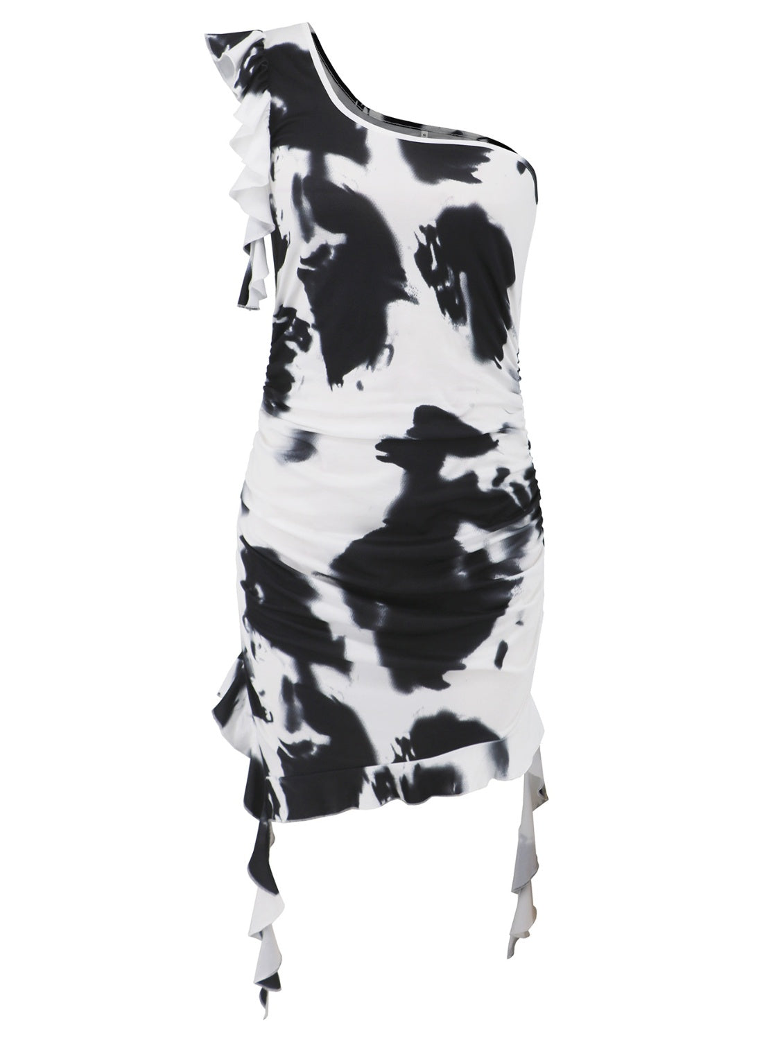 Ruffled Tie-Dye Single Shoulder Mini Dress – The Pink Room
