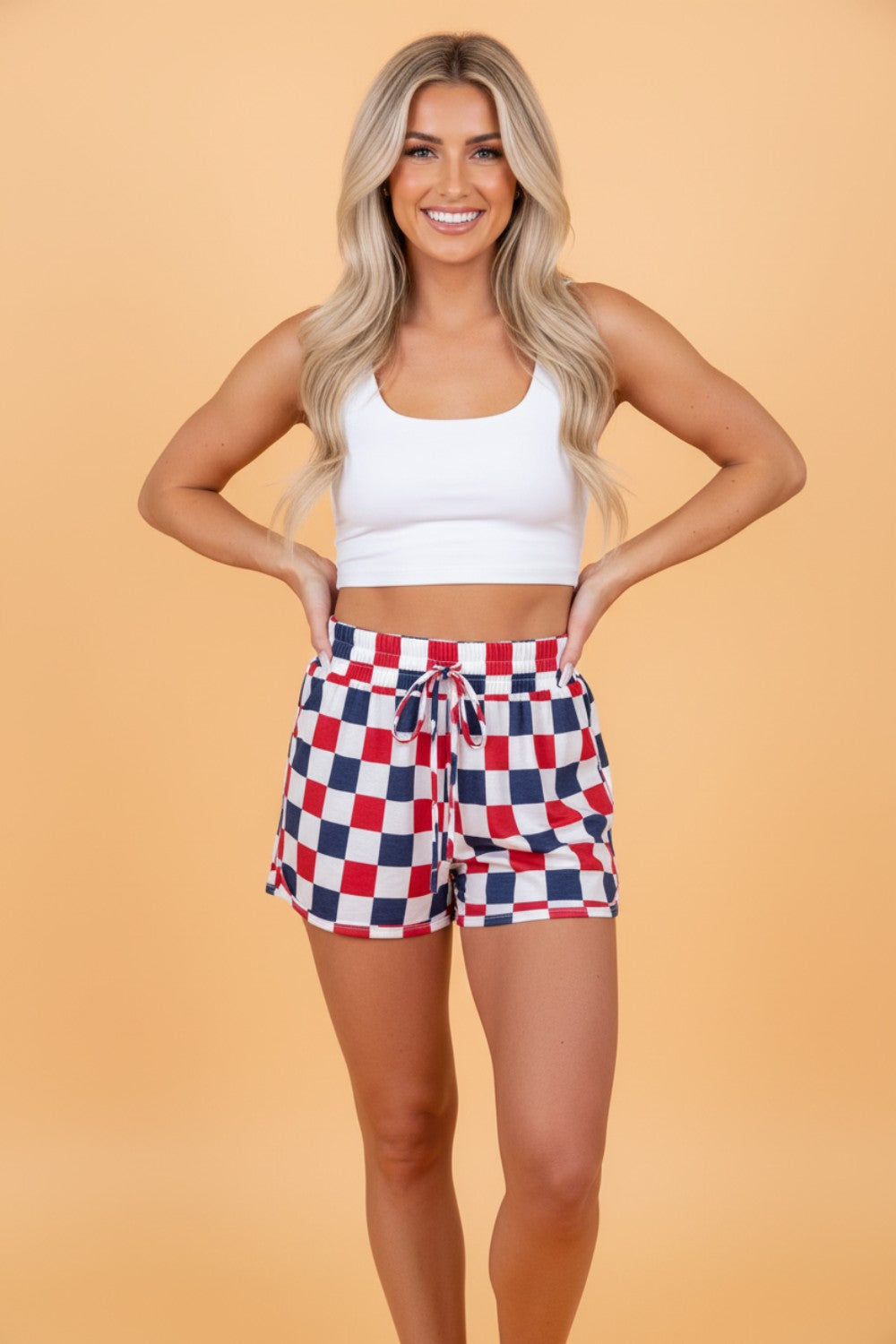 4th of July Checker High Waist Shorts