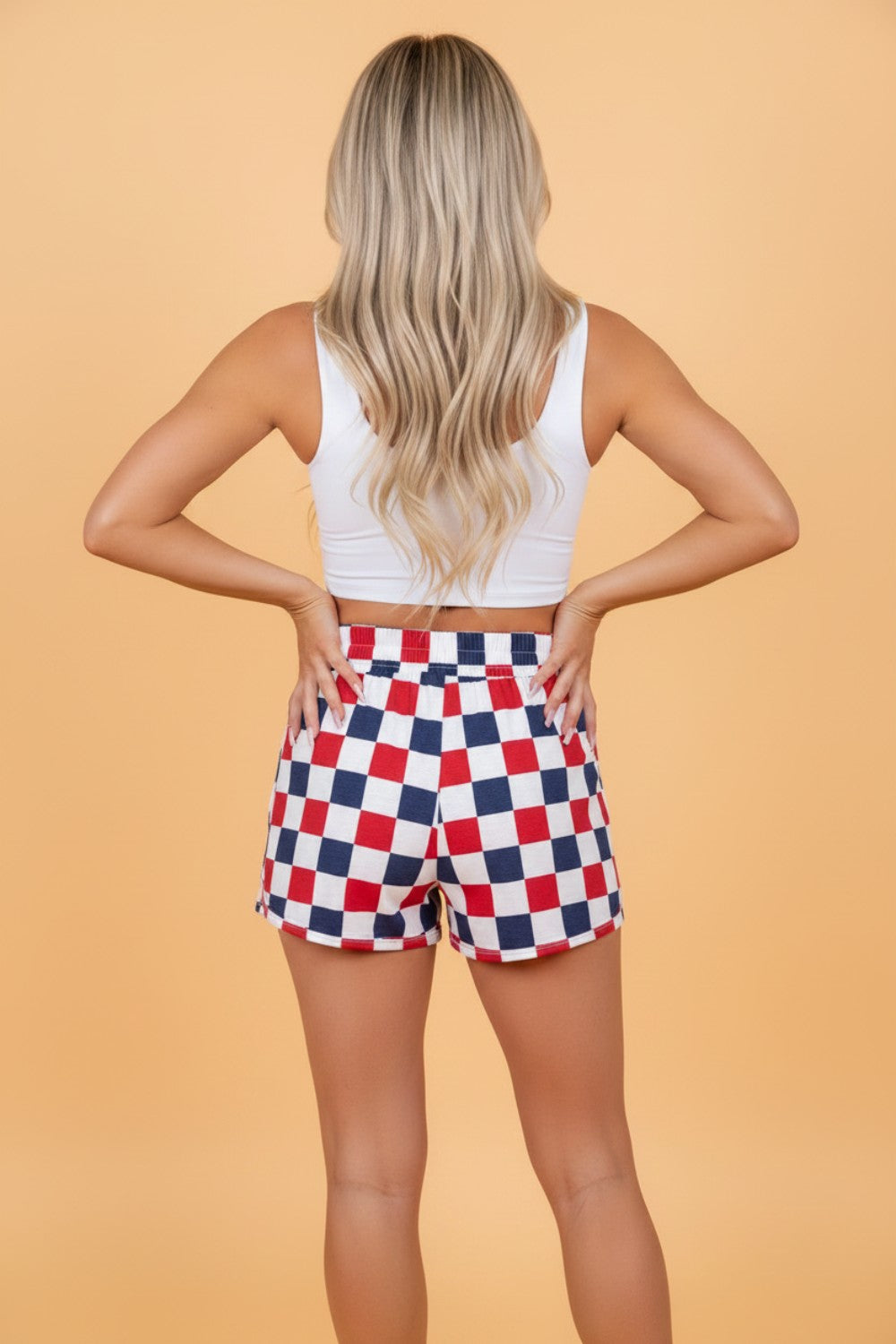 4th of July Checker High Waist Shorts