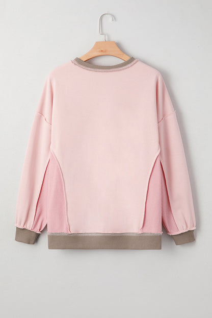 Colorblock Waffle Knit Patchwork Reverse Seam Oversize Sweatshirt