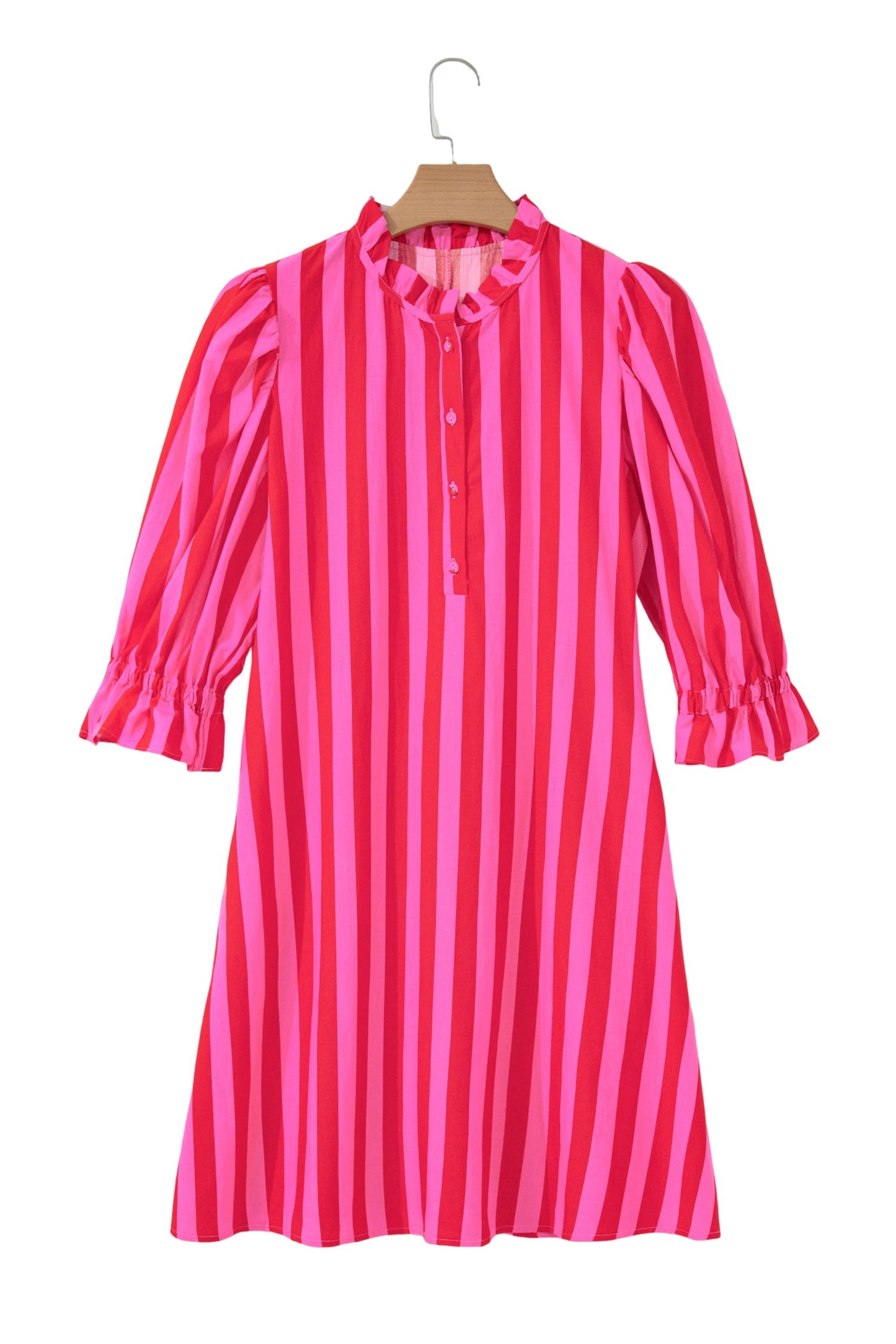 Plus Size Stripe Frilled Collar Button Mini Dress