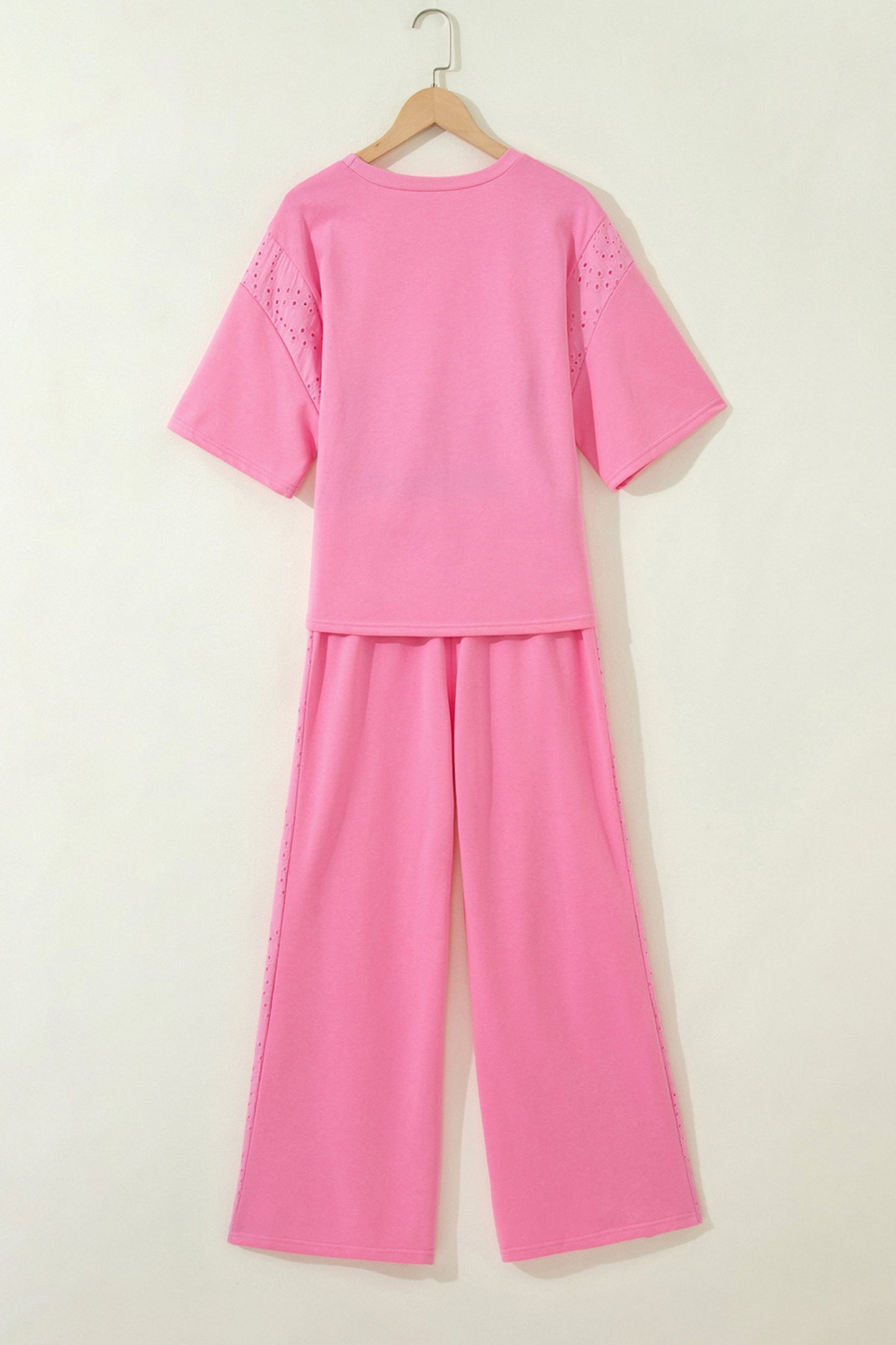 Solid Embroidered Eyelet Patchwork Top & Pants Set