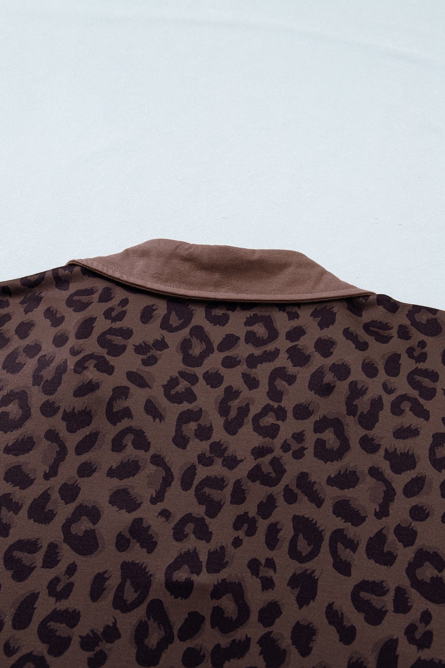 Plus Size Leopard Collared Top & Drawstring Shorts Set